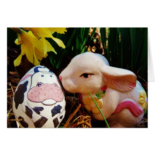 Easter Bunny and cow egg Cards (Front Horizontal)