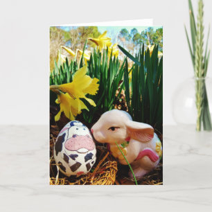 Easter Bunny and cow egg Holiday Card