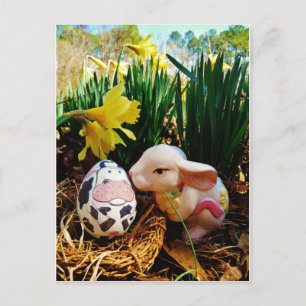 Easter Bunny and cow egg Holiday Postcard
