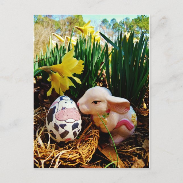 Easter Bunny and cow egg Holiday Postcard (Front)