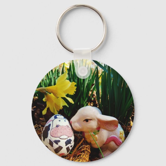 Easter Bunny and cow egg Keychain (Front)