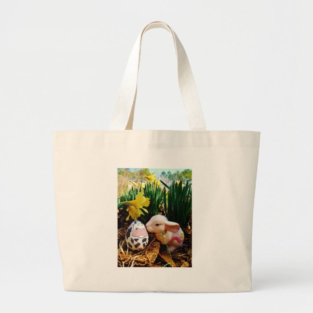 Easter Bunny and cow egg Large Tote Bag (Front)