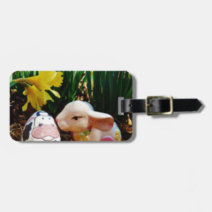 Bunny Rabbit Colorful Eggs Happy Easter Leather Luggage Tags Personalized Travel Accessories With Privacy Flap