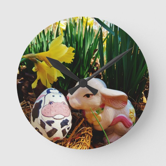 Easter Bunny and cow egg Round Clock (Front)