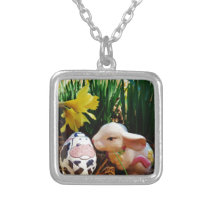 Easter Bunny and cow egg Silver Plated Necklace
