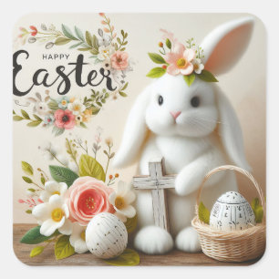 Easter bunny and Cross Square Sticker