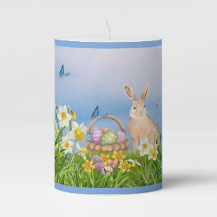 Easter Bunny and Daffodil Scene Pillar Candle