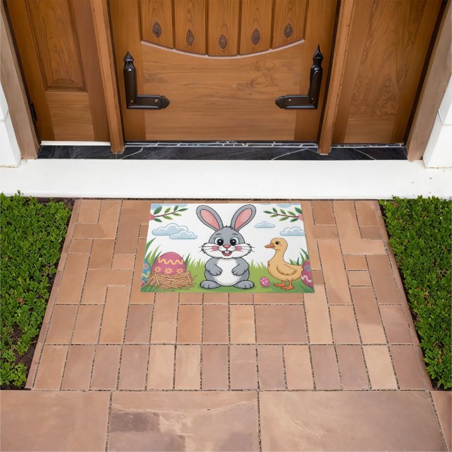 Easter Bunny and Duckling in Spring Meadow Doormat (Outdoor)