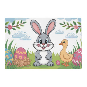 Easter Bunny and Duckling in Spring Meadow Placemat