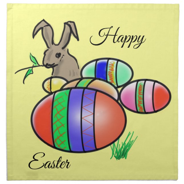 Easter Bunny and Dyed and Decorated Easter Eggs Cloth Napkin (Front)
