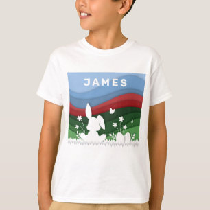 Easter bunny and egg hunt papercut cartoon T-Shirt