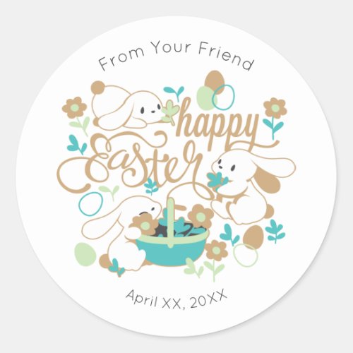 Easter Bunny and Egg Hunt Pattern Classic Round Sticker