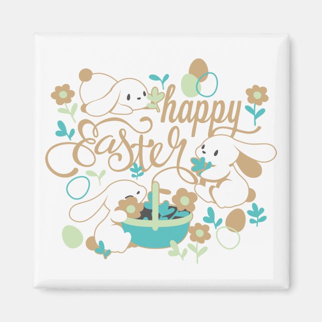 Easter Bunny and Egg Hunt Pattern Magnet (Front)