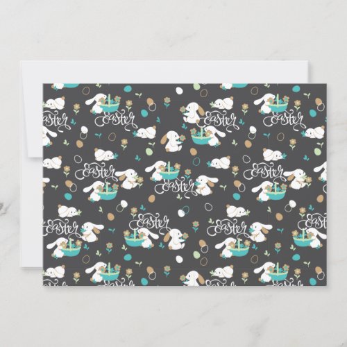 Easter Bunny and Egg Hunt Pattern on Midnight  Invitation