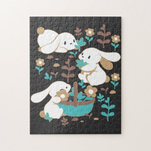 Easter Bunny and Egg Hunt Pattern on Midnight Jigsaw Puzzle