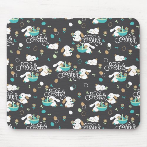 Easter Bunny and Egg Hunt Pattern on Midnight Mouse Pad