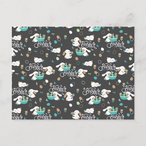 Easter Bunny and Egg Hunt Pattern on Midnight Postcard