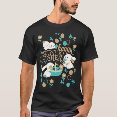 Easter Bunny and Egg Hunt Pattern on Midnight T_Shirt