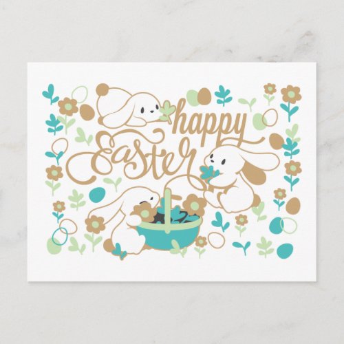 Easter Bunny and Egg Hunt Pattern Postcard