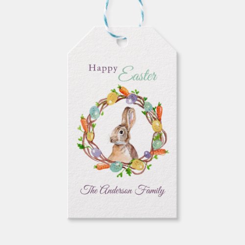 Easter Bunny and Egg wreath watercolor Gift Tags