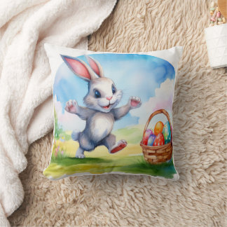 Easter Bunny and Eggs Basket Throw Pillow