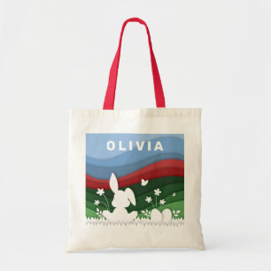 Easter bunny and eggs cartoon paper cut spring  tote bag