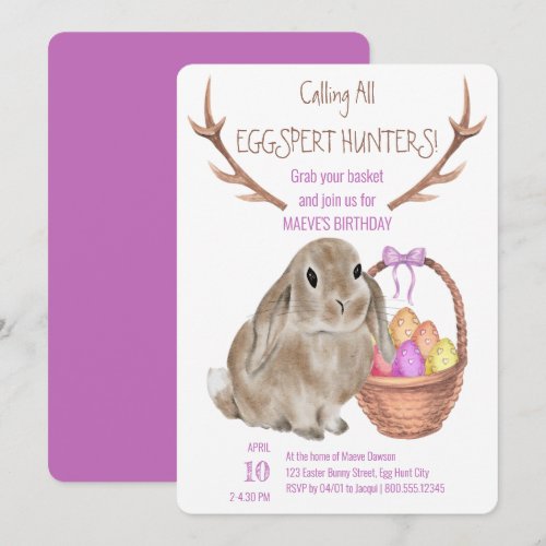 Easter Bunny and Eggs Eggspert Hunters Birthday
