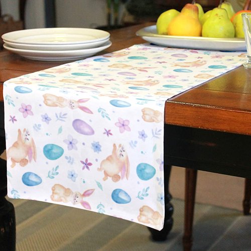 Easter Bunny and Eggs Floral Seamless Pattern Short Table Runner