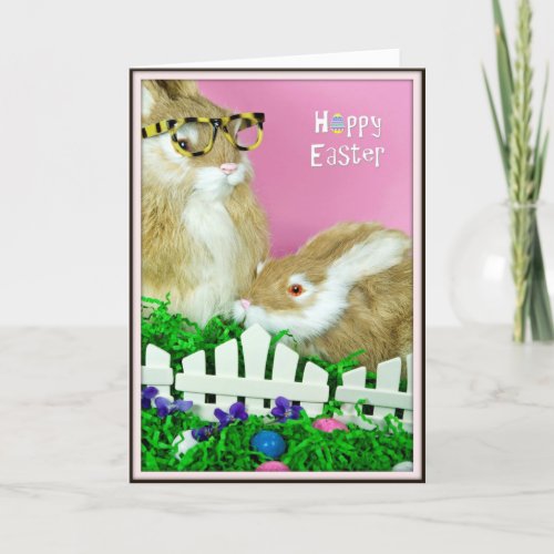 Easter bunny and eggs holiday card