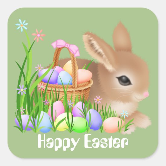 Easter bunny and eggs Holiday party sticker
