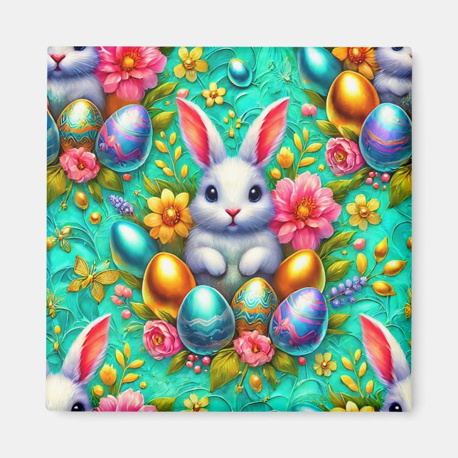 ~ Easter Bunny and Eggs ~  Magnet (Front)