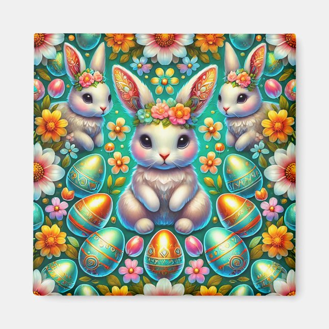 ~ Easter Bunny and Eggs ~  Magnet (Front)