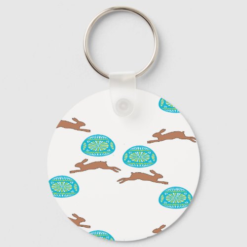 easter bunny and eggs on white keychain
