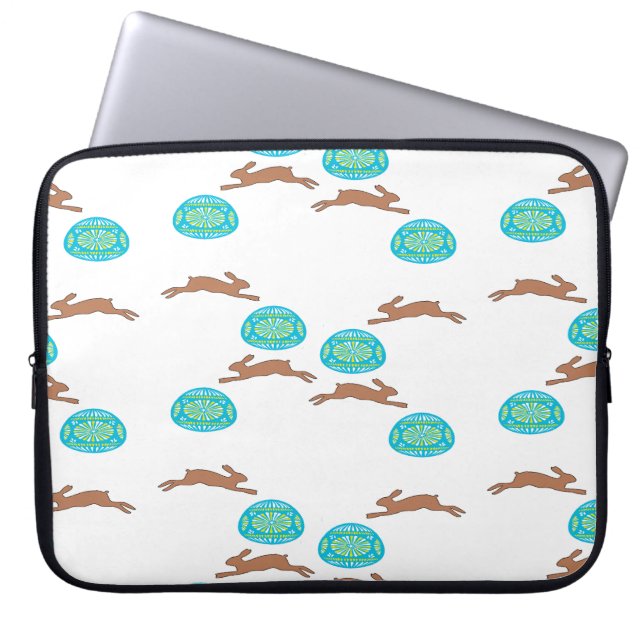 easter bunny and eggs on white laptop sleeve (Front)