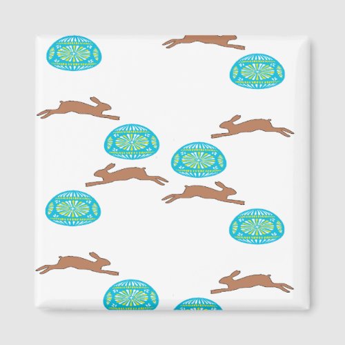 easter bunny and eggs on white magnet