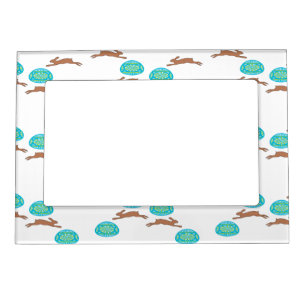 easter bunny and eggs on white magnetic frame