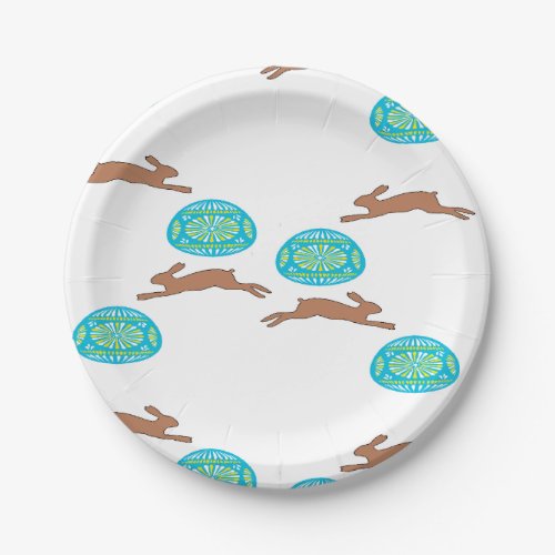 easter bunny and eggs on white paper plate