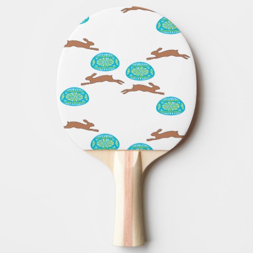 easter bunny and eggs on white ping pong paddle