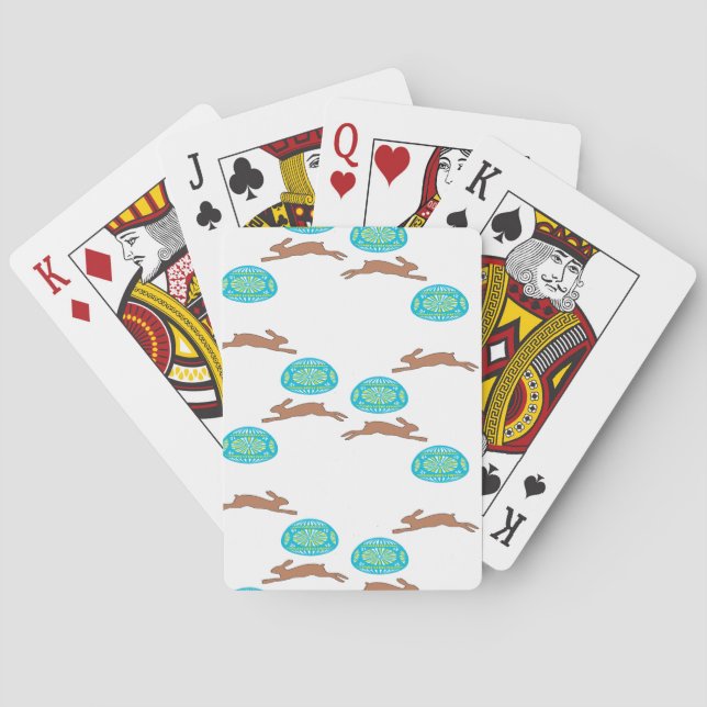 easter bunny and eggs on white poker cards (Back)