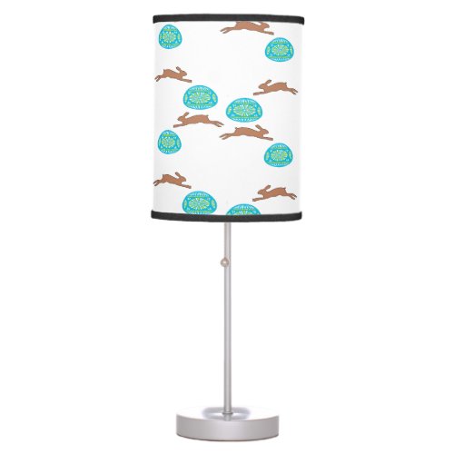 easter bunny and eggs on white table lamp