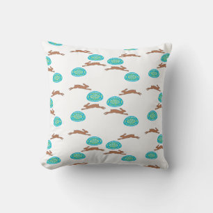 easter bunny and eggs on white throw pillow