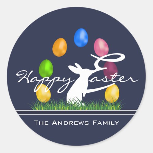 Easter Bunny and Eggs Personalized Classic Round Sticker