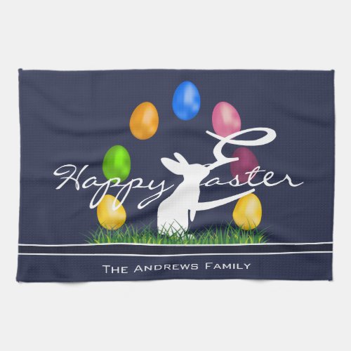 Easter Bunny and Eggs Personalized Kitchen Towel