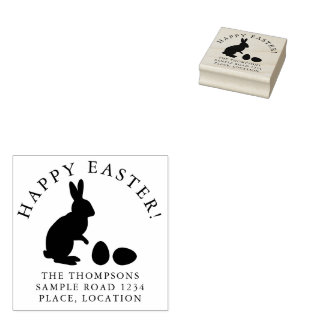 Easter Bunny And Eggs With Name And Address Rubber Stamp