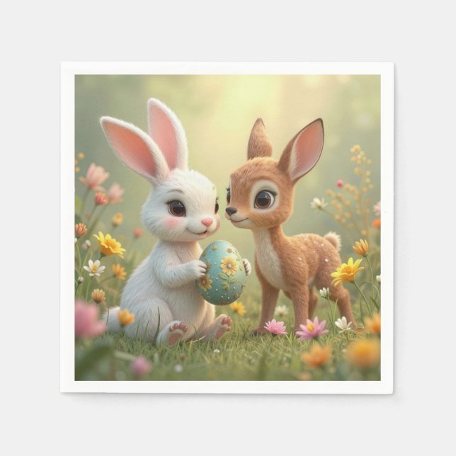 Easter Bunny and Fawn In Wildflowers Napkins (Front)