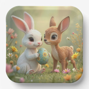 Easter Bunny and Fawn In Wildflowers Paper Plates