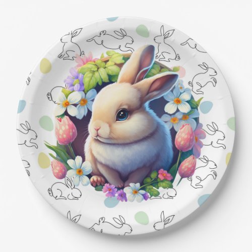 Easter Bunny And Florals Paper Plates