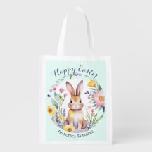 Easter Bunny and Flowers Cute Springtime Reusable