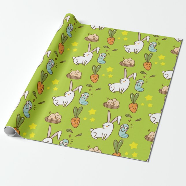 Easter Bunny And Friends Pattern Wrapping Paper (Unrolled)