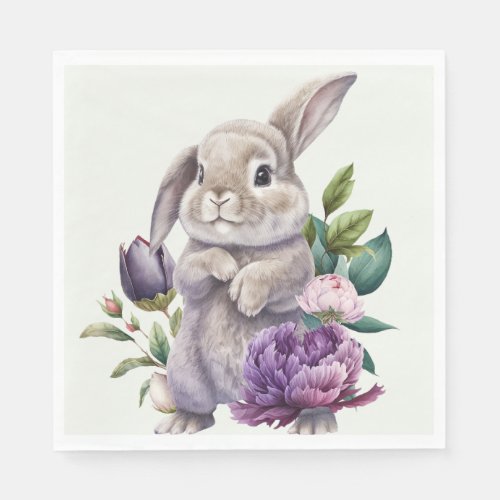 Easter Bunny And Peonies Flowers Napkins